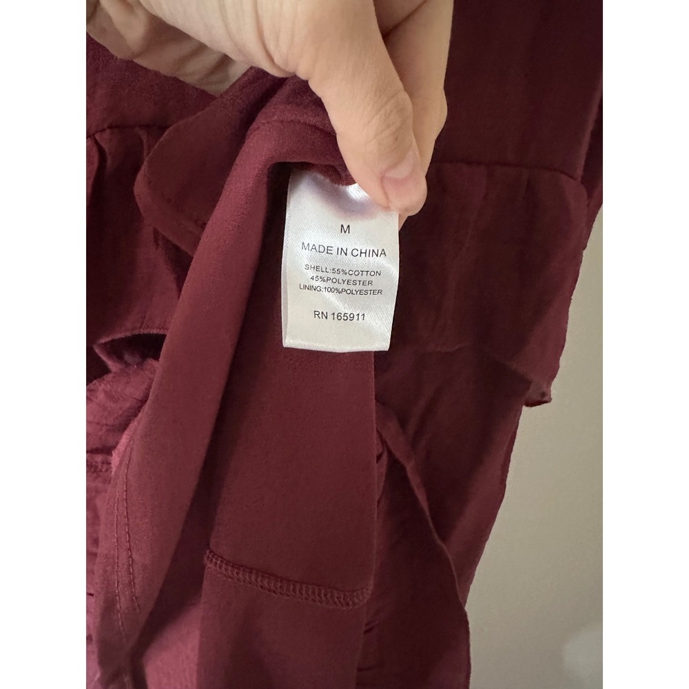 Grace + Karma Burgundy Tiered Ruffle Mini Dress Sleeveless Tie Back‎ size M NWT - Picture 5 of 5